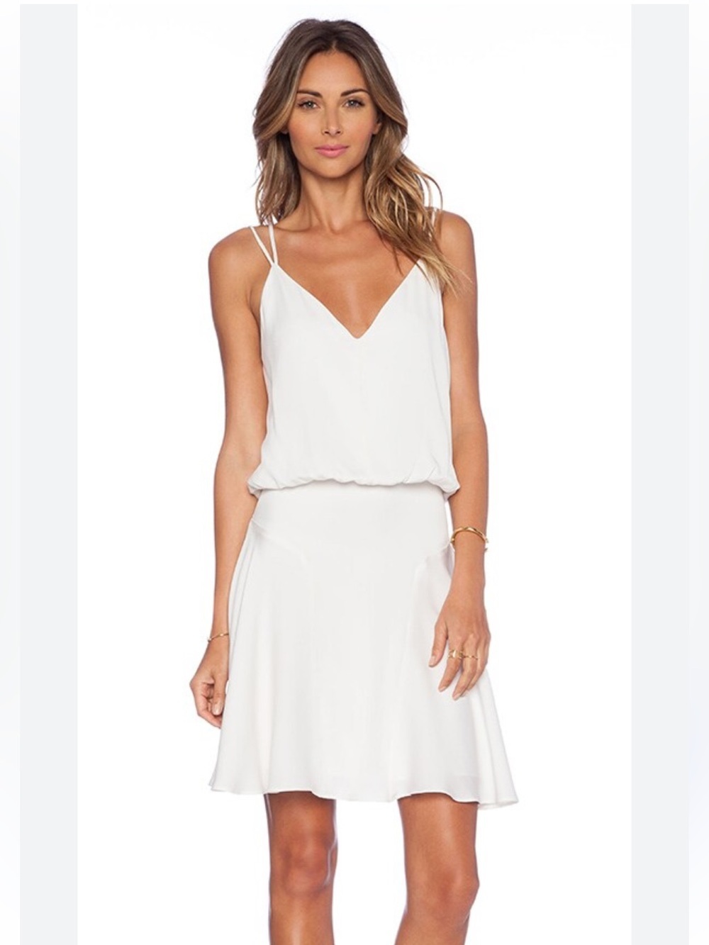 Milly White Silk Blend Spaghetti Strap V-Neck Swing Mini Dress size 0